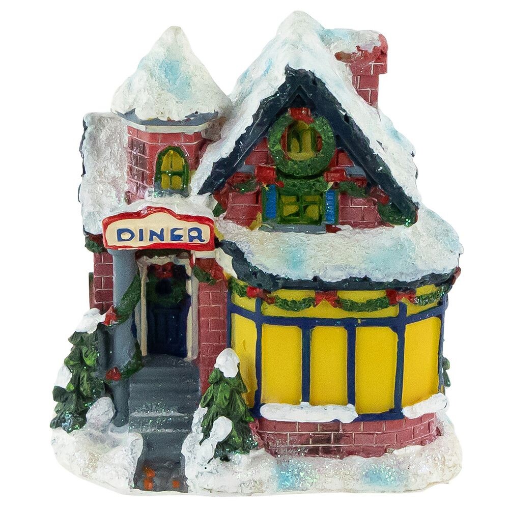 

4-дюймовое здание заснеженной рождественской закусочной в деревне Christmas Central, красный