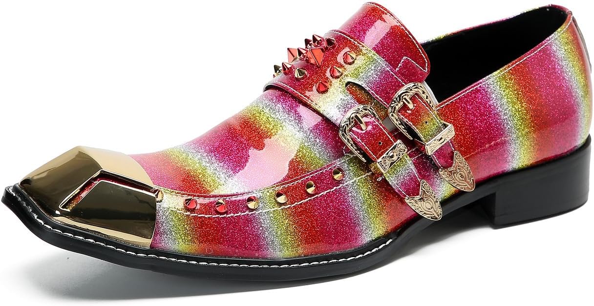 

Мужские лоферы Santimon с удобной посадкой - из натуральной кожи, стильные повседневные и классические западные туфли с квадратным носком и декоративными пряжками для свадьбы и вечеринки в смокинге, розовый