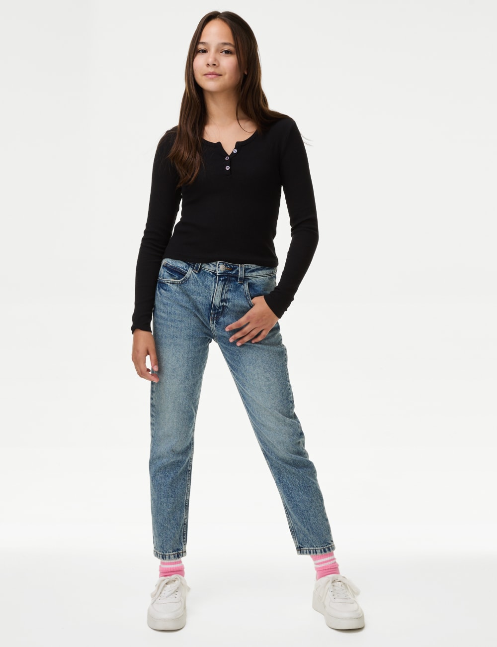 

Джинсы Mom из чистого хлопка Marks & Spencer, цвет Med blue denim