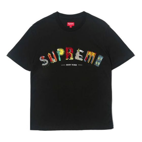 

Футболка ss19 city arc tee black embroidered logo short sleeve Supreme, красный