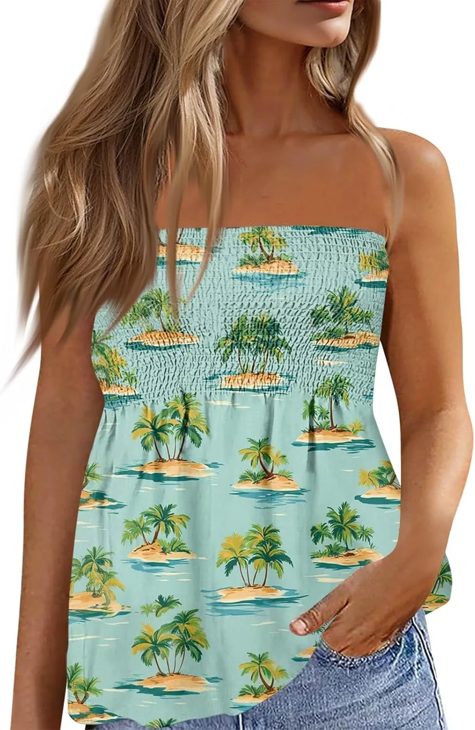 

Топ-трубка без бретелек с принтом для пляжа