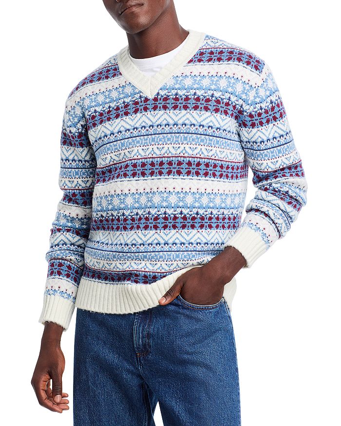 

Sissoh шерстяной смесовый свитер с узором Fair Isle свободного кроя с V-образным вырезом HUGO, мультиколор