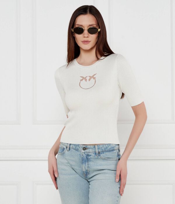 

Шелковая блузка в тритоне Cropped fit Pinko, экрю