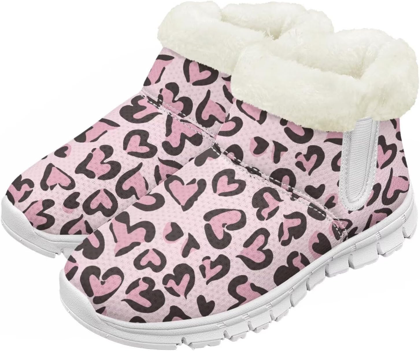 

Pzuqiu Детские зимние сапоги с теплым мехом, милый принт для мальчиков и девочек, малышей/детей/старших детей для прогулок на улице, белая подошва