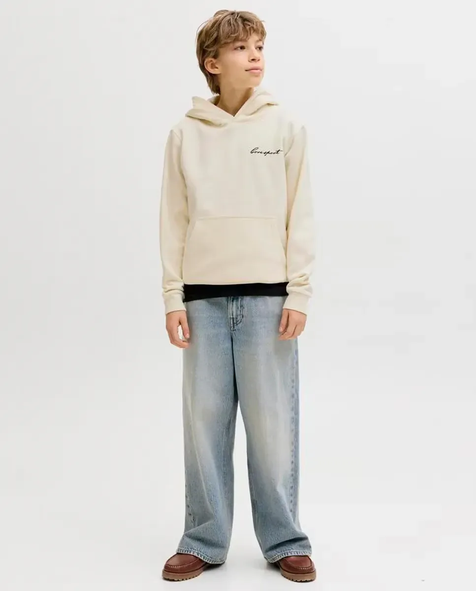 Детская толстовка с капюшоном и принтом на спине Jack & Jones, кремовый — фото 2