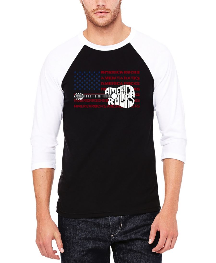 

Мужская футболка-реглан America Rocks в бейсбольном стиле с надписью "Baseball" LA Pop Art, Black, White