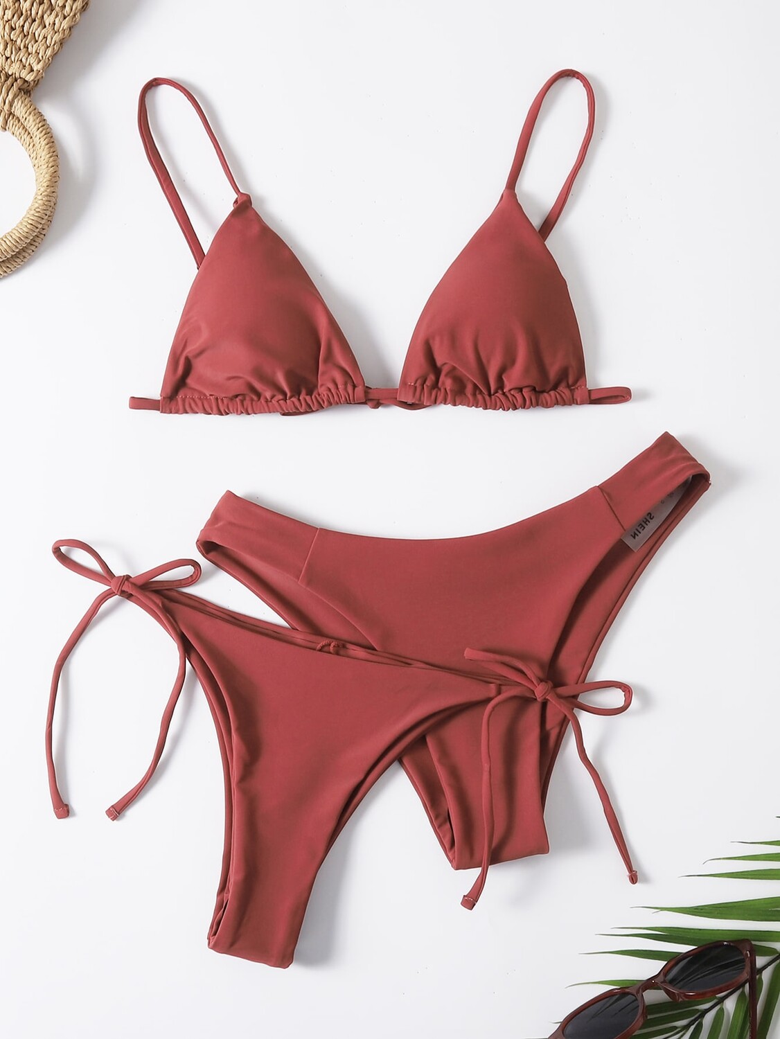

SHEIN Бикини Swim, треугольная форма, 3 шт, цвет красного тика