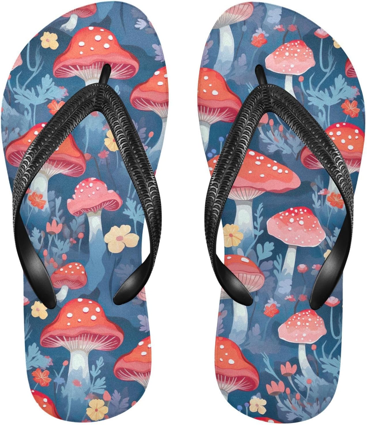 

SPRIPORT Цветные тонкие шлепанцы с грибной тематикой для женщин и мужчин, удобные повседневные шлепки на танкетке с мягкой стелькой и нескользящей резиновой подошвой, плоские сандалии для прогулок, пляжа и лета, Multicoloured
