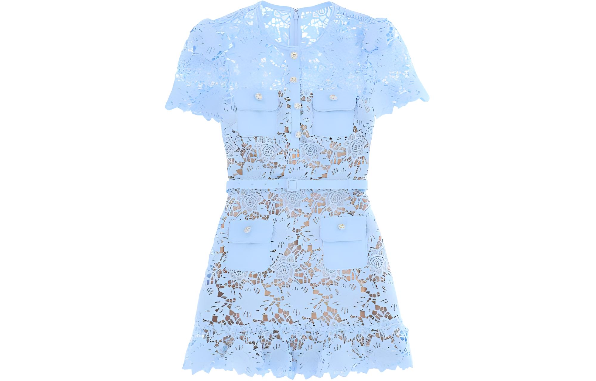 

Флоральное кружевное пеплум мини-платье Self-portrait, синий