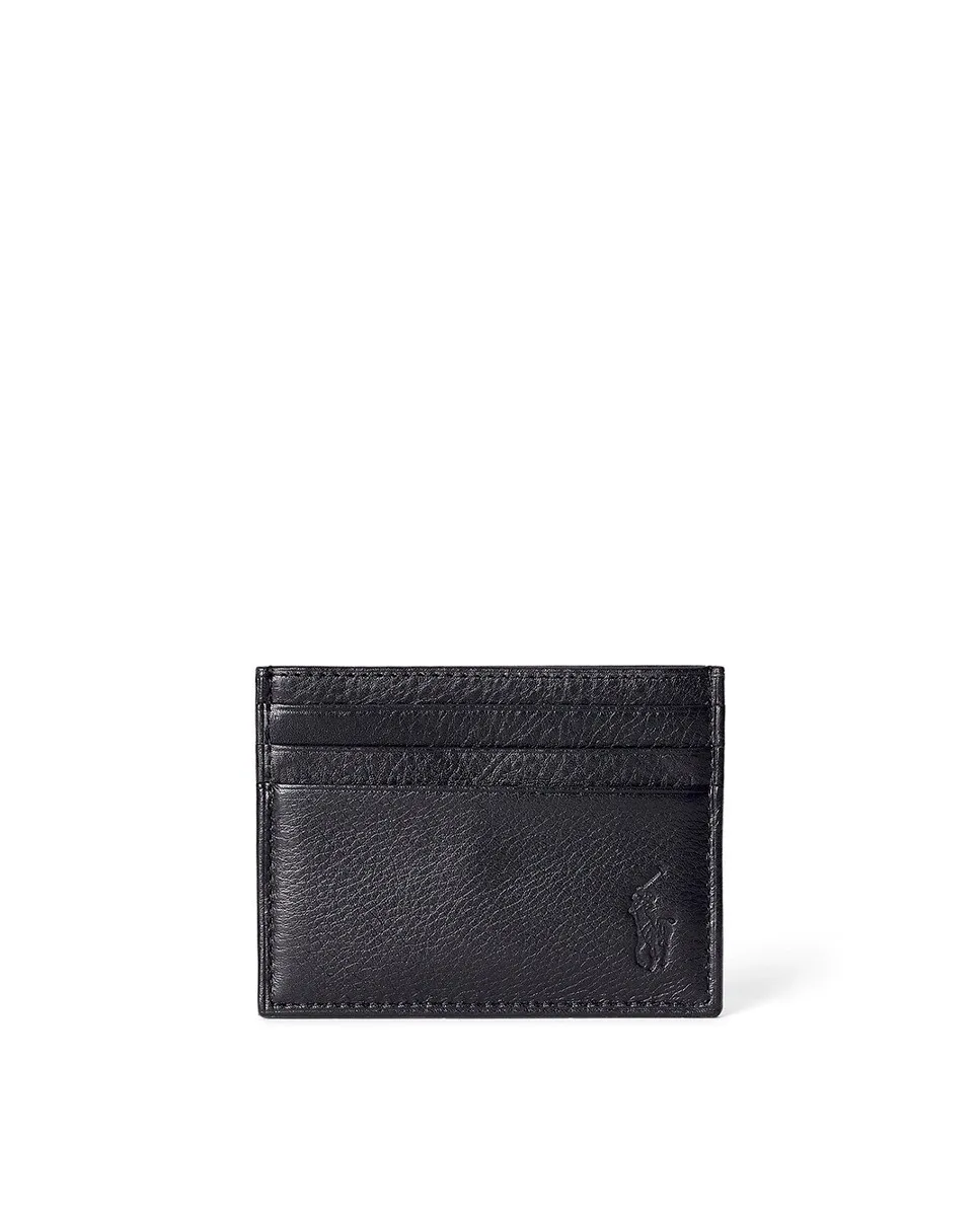

Мужской однотонный держатель для карт из зернистой кожи Ralph Lauren, чёрный