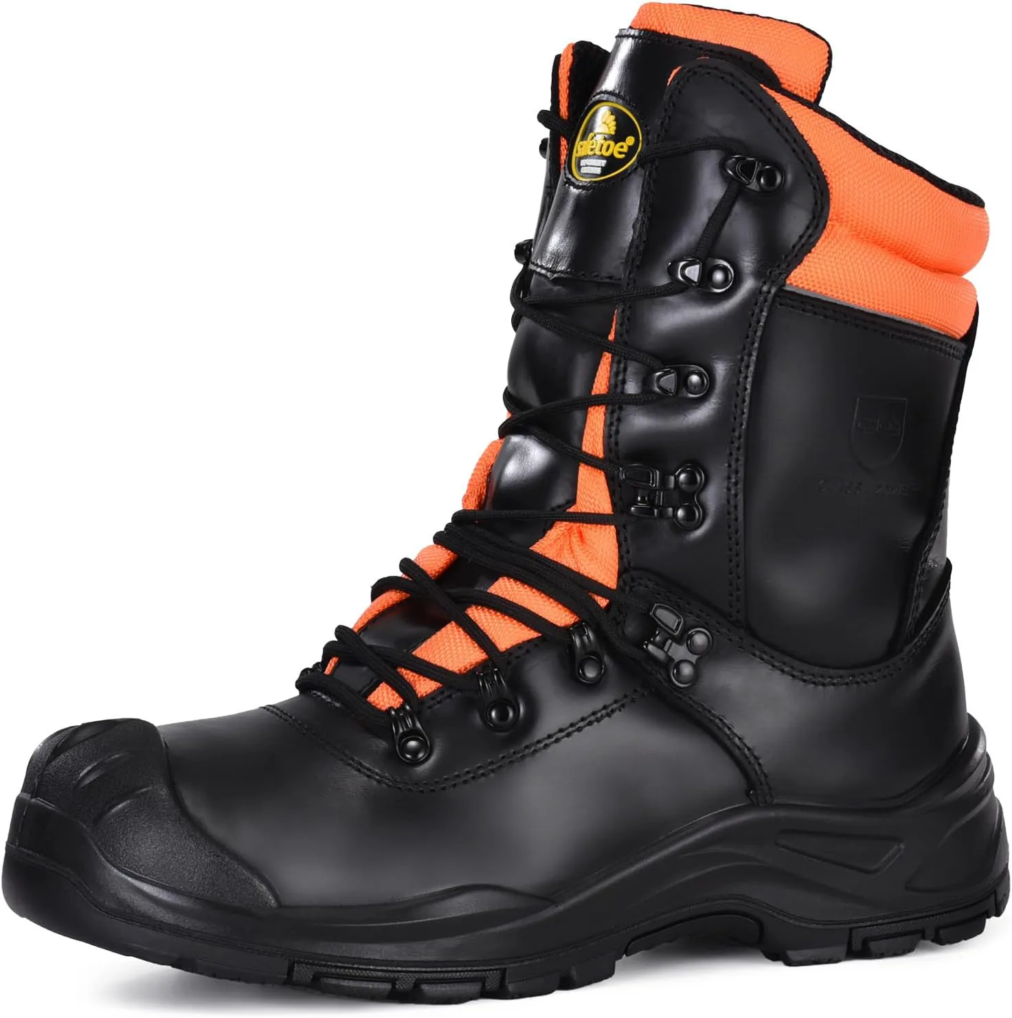 

Рабочие ботинки с бензопильным верхом из ультра-коровьей кожи класса 1 - защитная обувь с передним стальным носком, кевларовой пластиной, противоскользящей подошвой для мужчин SAFETOE, оранжевый
