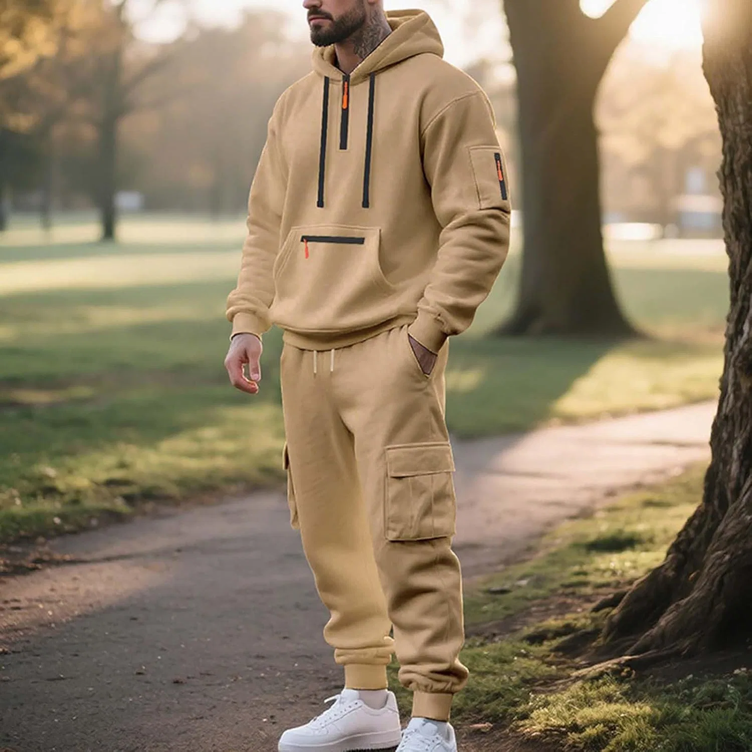 Спортивный костюм 2 предмета, дышащий, худи и джоггеры, Khaki — фото 2