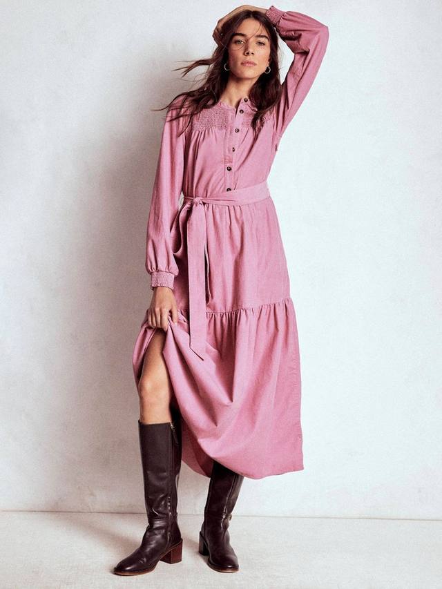 

Платье миди Cecily в рубчик с ярусами Boden, Pink Haze