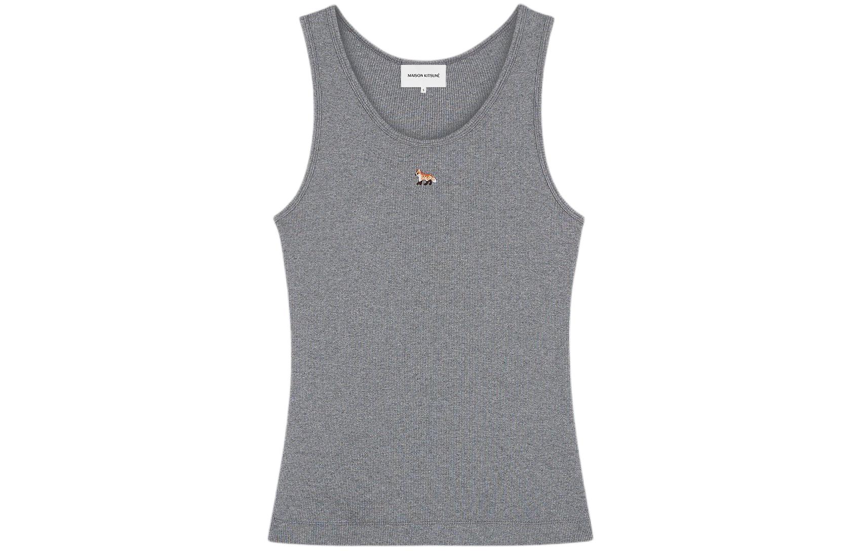 

Топ без рукавов с ребристым узором и лисой Maison Kitsune, серый