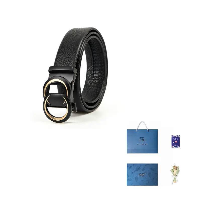 

BAIJUAN Кожаный ремень из коровьей кожи мужской шириной 3,5 см, Gold Buckle Black Strap