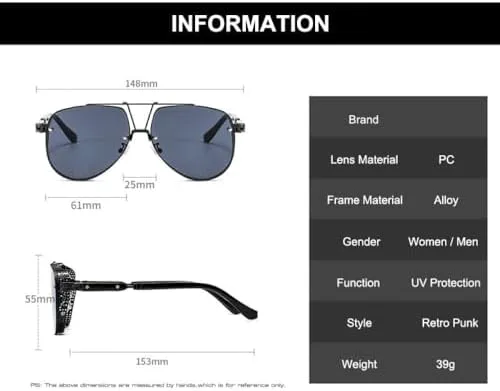 

Винтажные солнцезащитные очки в стиле стимпанк 2027 года для женщин, ретро-очки в стиле металл-панк для мужчин, защита от ультрафиолета UV400 MTZJH, Black Grey