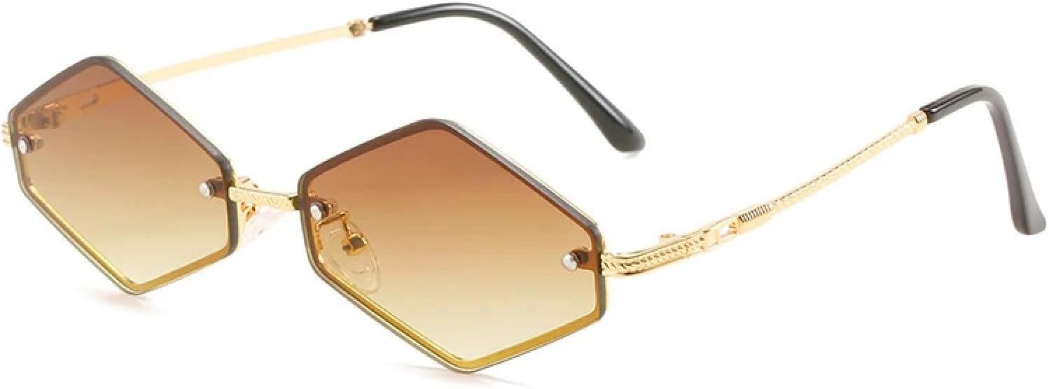 

Винтажные солнцезащитные очки в маленькой оправе Polygon для женщин и мужчин, модные металлические очки для летних путешествий, солнцезащитные очки UV400 TKKTLLT, Gold Gradient Tea