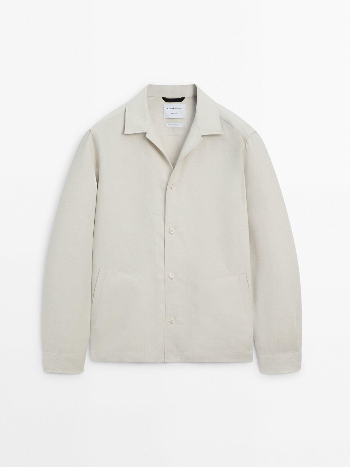 

Комбинированная рубашка из 100% льна Massimo Dutti, бежевый