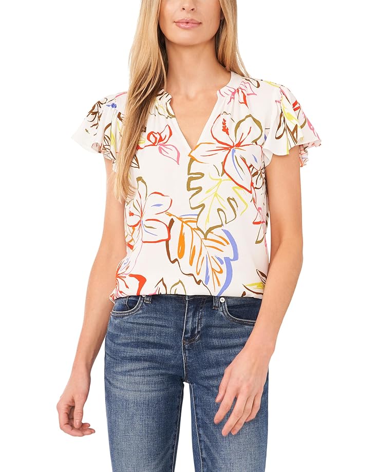 

Блуза CeCe V-Neck Shirred Flutter, цвет New Ivory