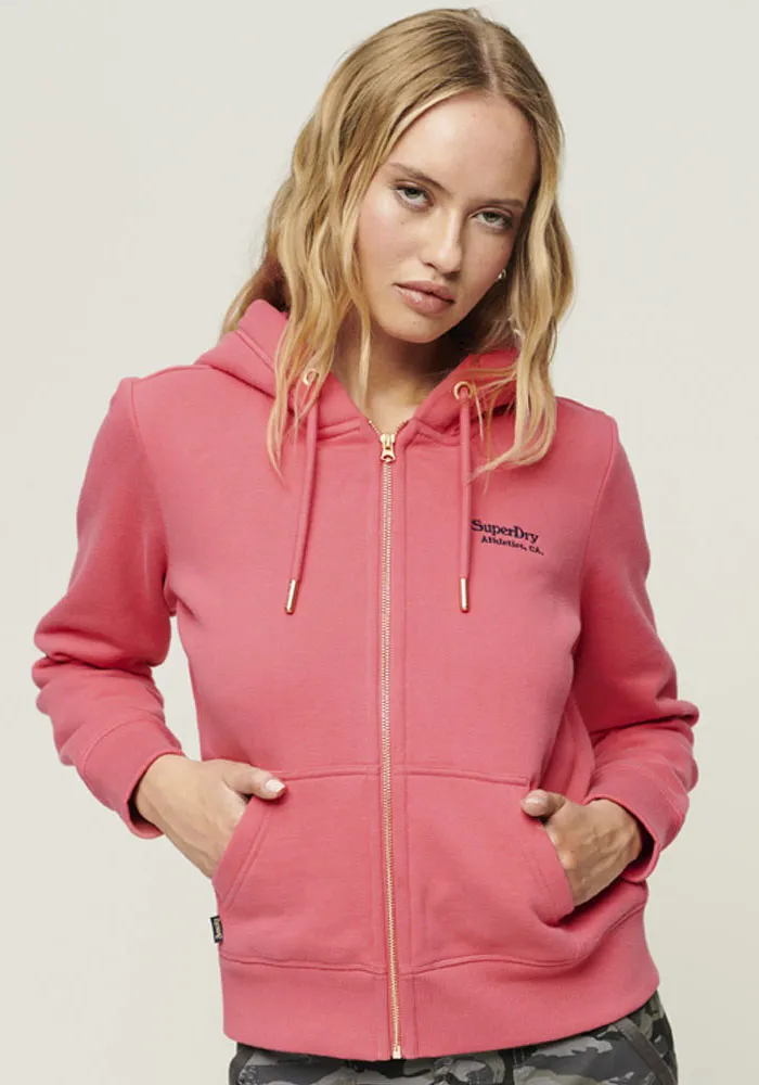 

Толстовка Superdry с капюшоном "ESSENTIAL LOGO ZIP HOODIE", с вышивкой логотипа, розовый