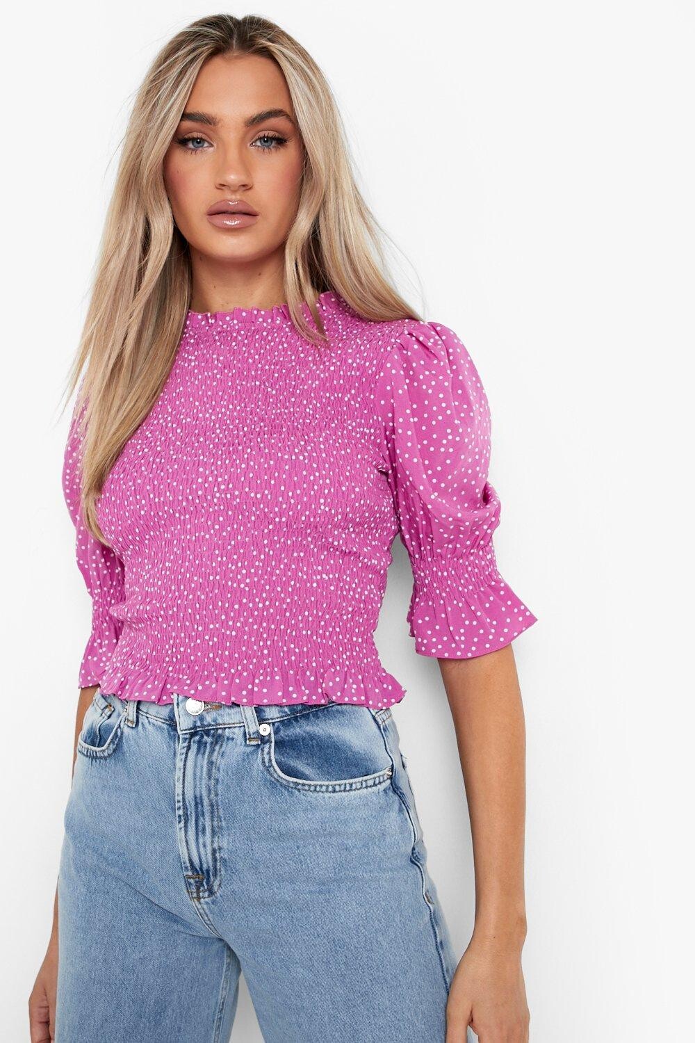 

Топ с рукавами в гороток Boohoo, фиолетовый