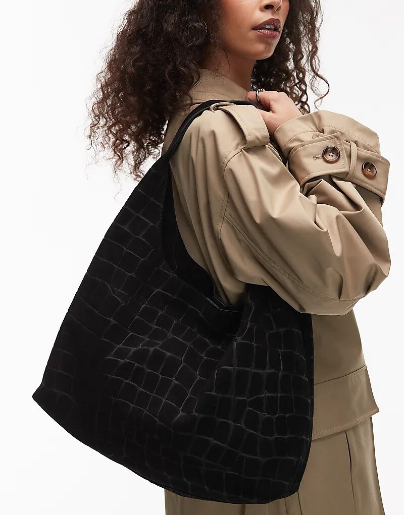 

& Other Stories большая сумка-тоут из крокодиловой замши черного цвета