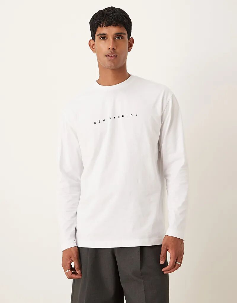 

Свободная футболка с длинными рукавами и принтом на груди ASOS DESIGN белого цвета