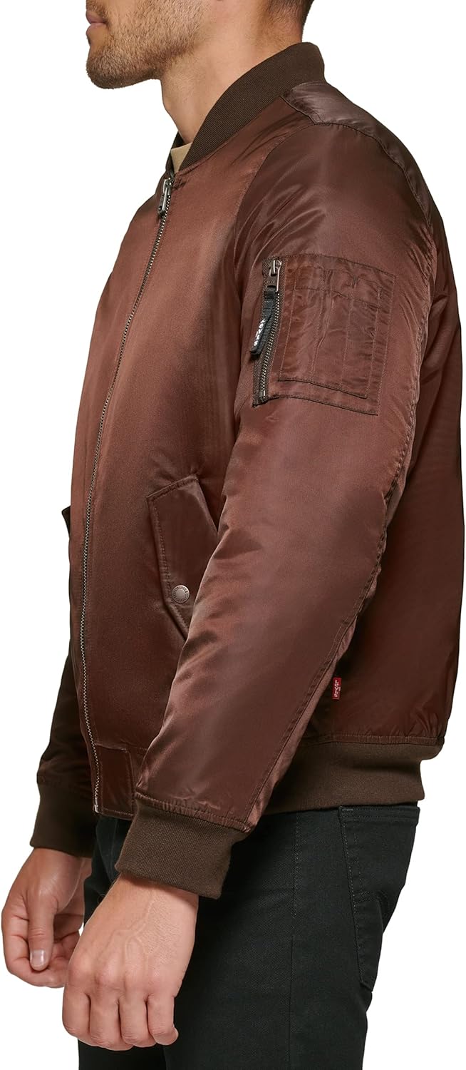 Легкая мужская куртка-бомбер Levi's MA-1 Flight на молнии, Dark Brown Ma-1 Filled — фото 3