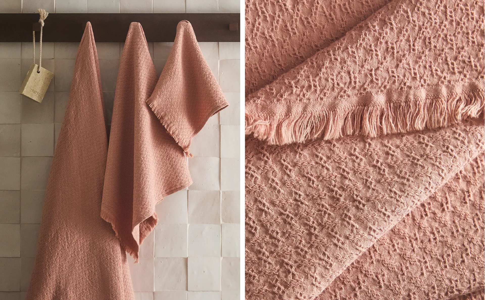 

Хлопковое полотенце микровафельной вязки Zara Home, розовый
