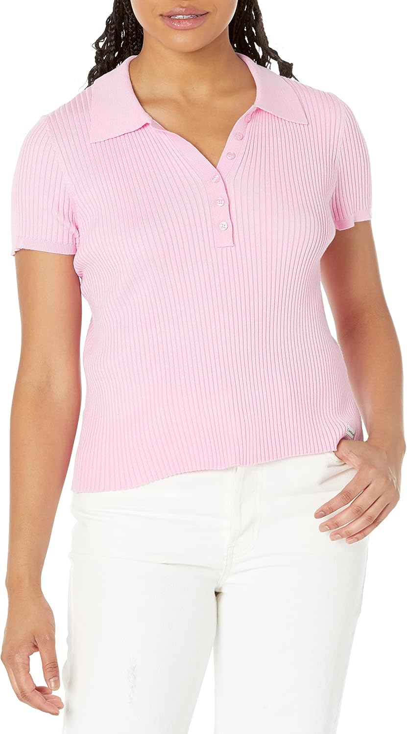 

Женская рубашка-поло Calvin Klein Regular с короткими рукавами и рубчиком, Pink Pulse