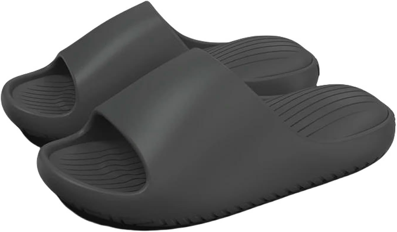 

Домашние тапочки UEBHERV для мужчин с мягкой подошвой, удобные шлепанцы-подушки, легкие, с открытым носком, не обувь, для дома и улицы, быстросохнущие, для ванной, черный