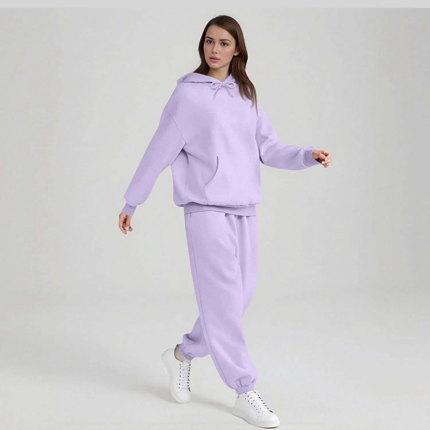 Generic Женские спортивные костюмы для бега: осенние удобные толстовки оверсайз с капюшоном, спортивные штаны свободного кроя, комплекты для активного отдыха, одежда для путешествий, A013- Purple — фото 3