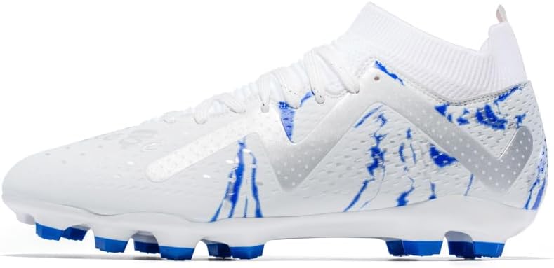 

Мужские футбольные бутсы для детей среднего и старшего возраста, бесшовные высокие бутсы с длинными шипами и шипами для тренировок, профессиональные молодежные кроссовки для тренировок на траве, для зала и улицы Lhyxu, белый/синий