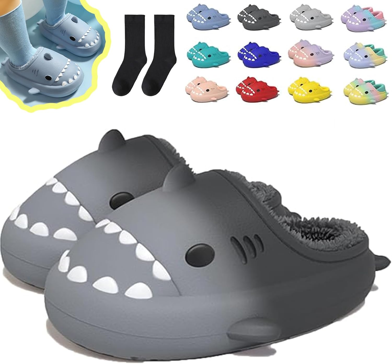 

Зимние тапочки в виде акулы, тапочки с акулой со съемной плюшевой подкладкой, теплые зимние плюшевые удобные нескользящие шлепанцы Generic, Color-c