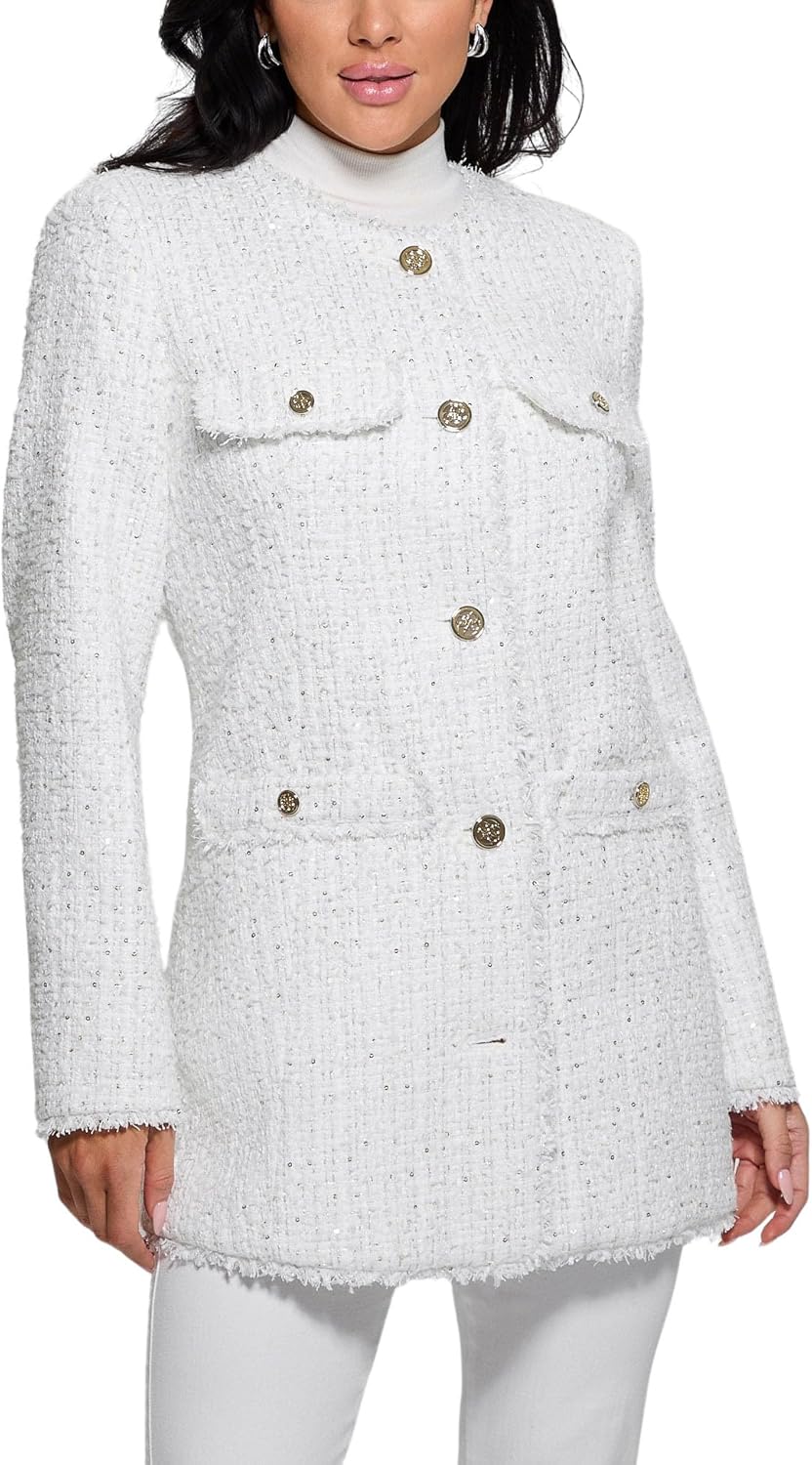 

GUESS Женская Куртка Shylo Moto с Длинным Рукавом, Pearl Oyster Multi