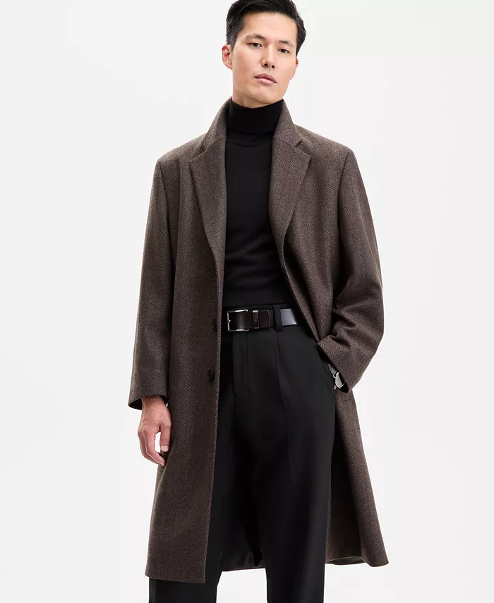 

Мужское пальто в современном крое с узором «елочка» Hugo Boss, коричневый