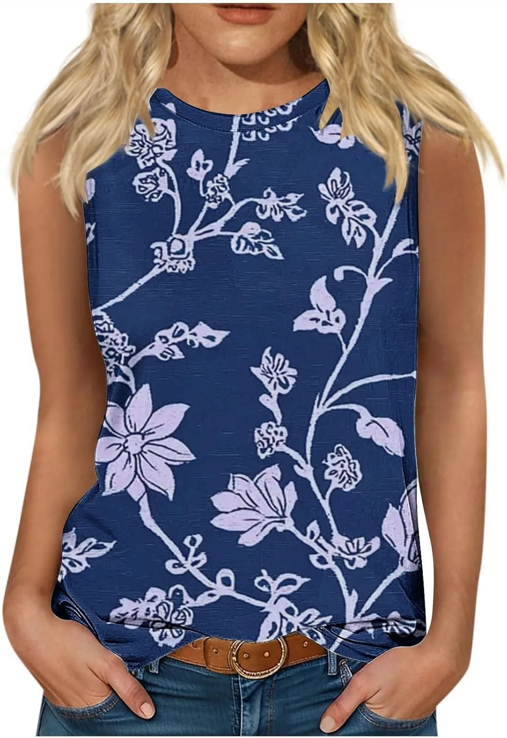 

Женская летняя майка с круглым вырезом и цветочным принтом