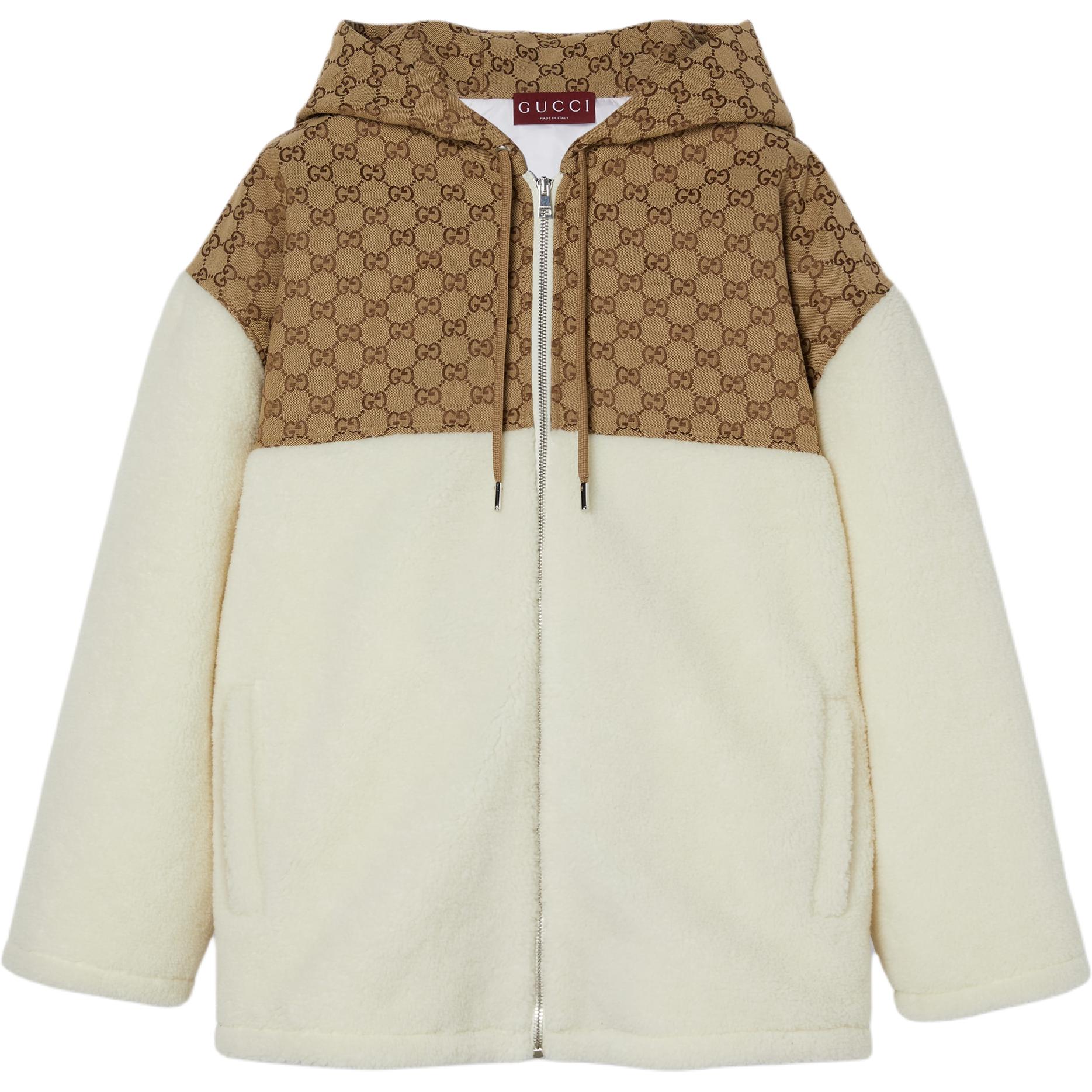 GUCCI Интарсия зип-худи из шерстяного флиса 'White/Camel'