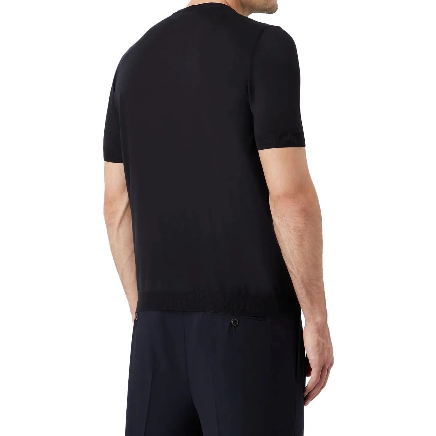 Джемпер с круглым вырезом из шелка и хлопка EMPORIO ARMANI, Marine Blue — фото 4