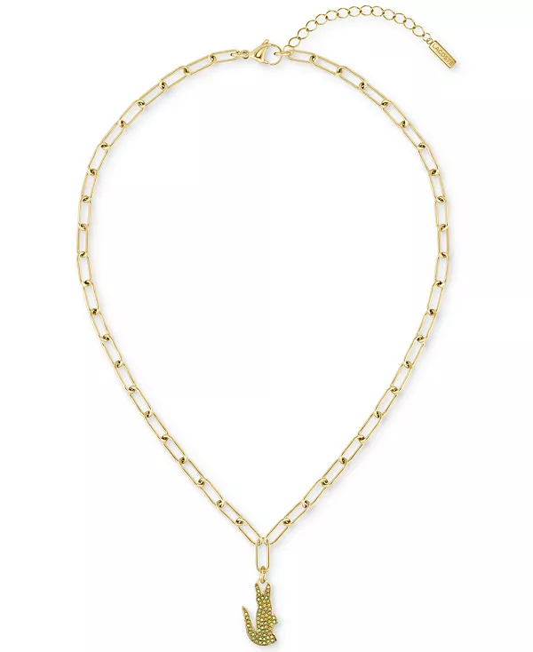 

Ожерелье с подвеской из золотистой нержавеющей стали с крокодиловой кожей, 17 дюймов + удлинитель 2 дюйма Lacoste, gold