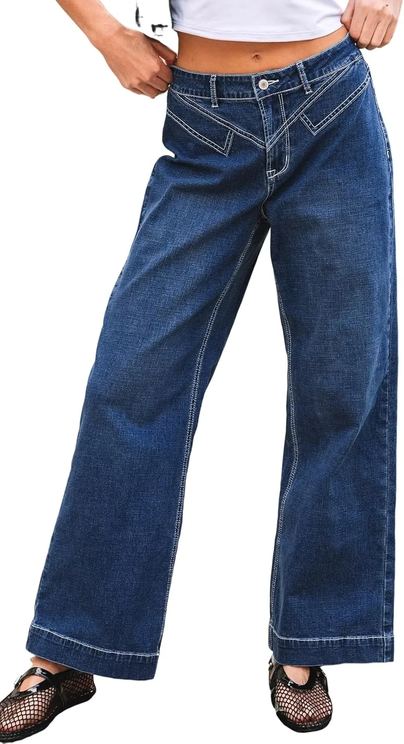 

EARKOHA женские джинсы Sail Blue с декоративной строчкой на поясе