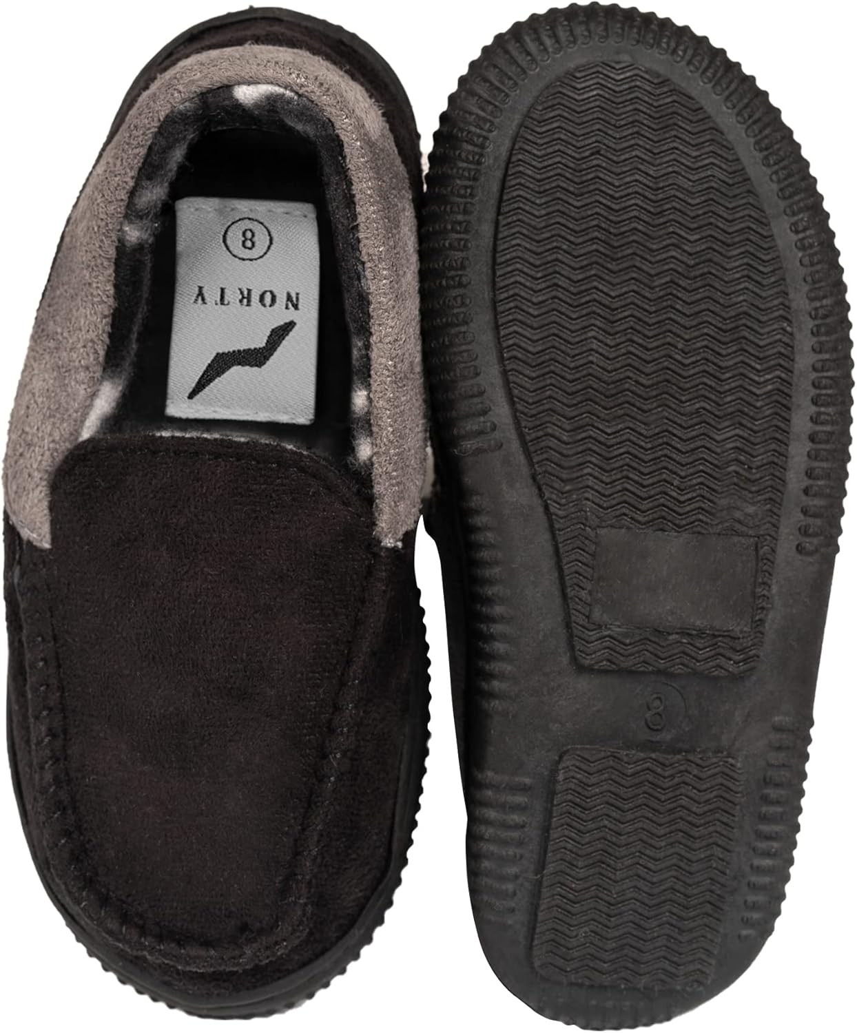 Детские тапочки NORTY Moccasin - удобные слипоны для малышей для мальчиков и девочек - искусственная замша - размер маломерит на один размер, черный/серый — фото 2