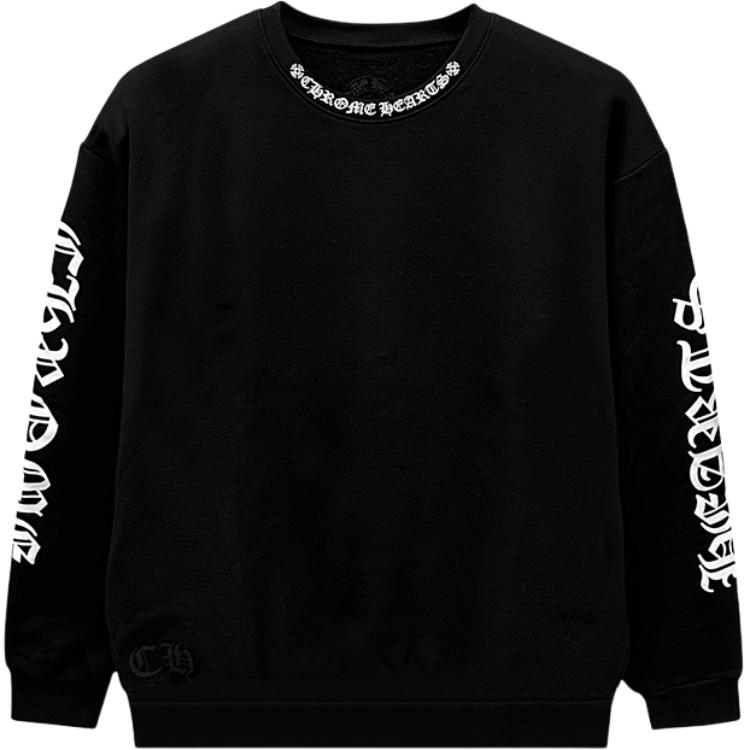 Свитшот с логотипом на шее, длинный рукав Chrome Hearts, черный