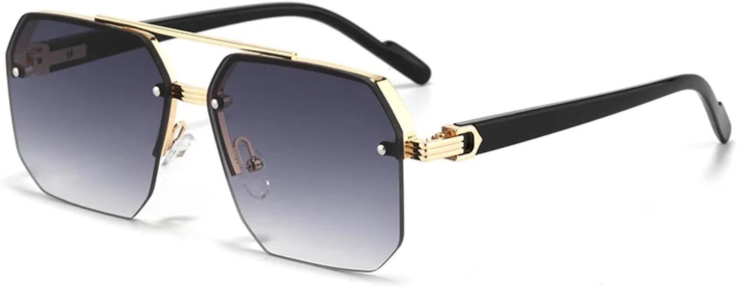 

Солнцезащитные очки с защитой от УФ-излучения UV400 | Без оправы, двойная перемычка, градиентный оттенок | Для женщин и мужчин, для занятий спортом на открытом воздухе и вождения DSVIGF, Gold Grey