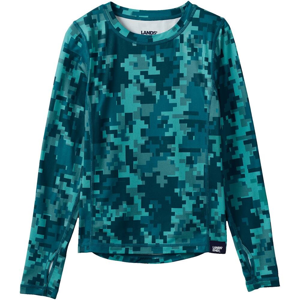 

Длинное нижнее белье Lands' End Thermal Base Layer для мальчиков 2–20 лет, рубашка с круглым вырезом Thermaskin, цвет Teal Digital Camo