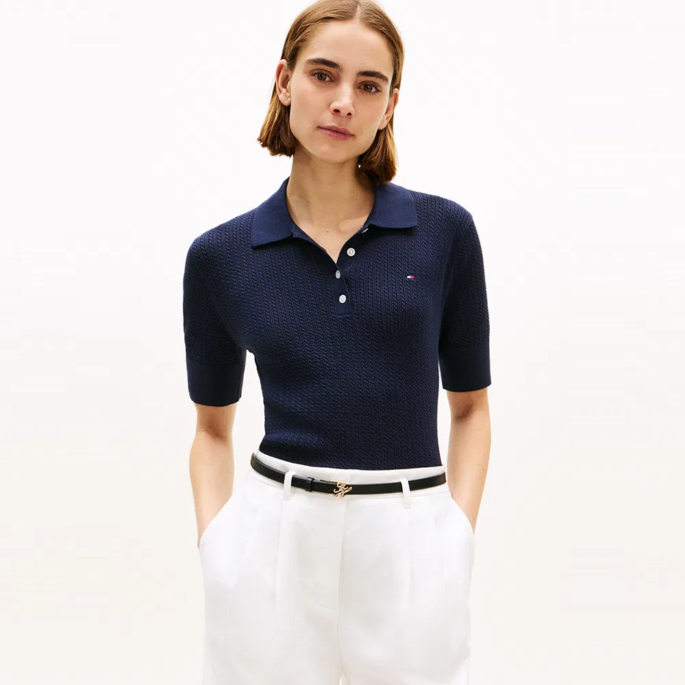 Женский свитер-поло Pointelle тёмно-синего цвета от Tommy Hilfiger Women