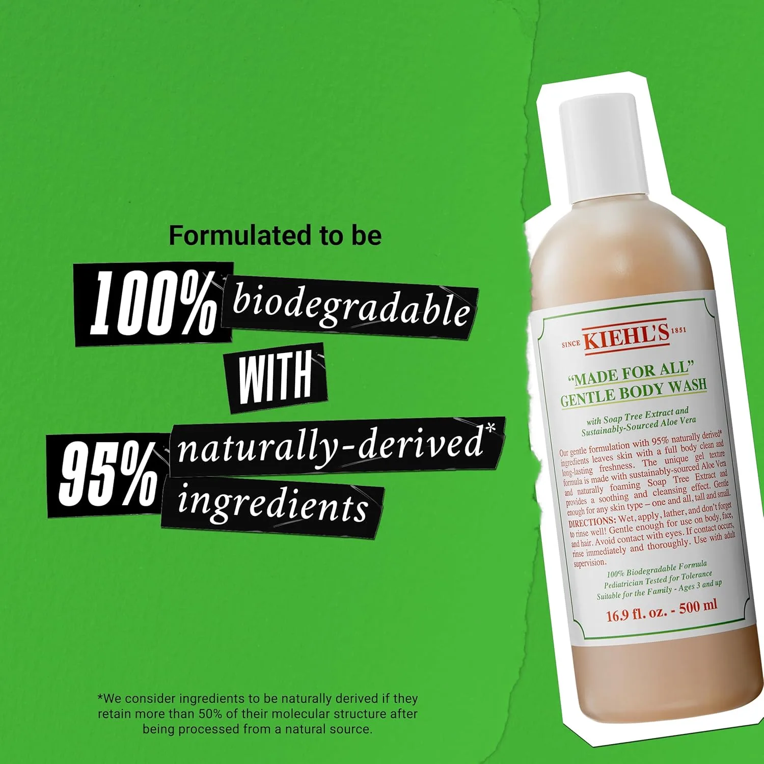Kiehl's Made for All Gentle Body Cleanser, гель для душа и волос с алоэ вера и экстрактом мыльного дерева, для всей семьи, всех типов кожи, 500 мл — фото 4