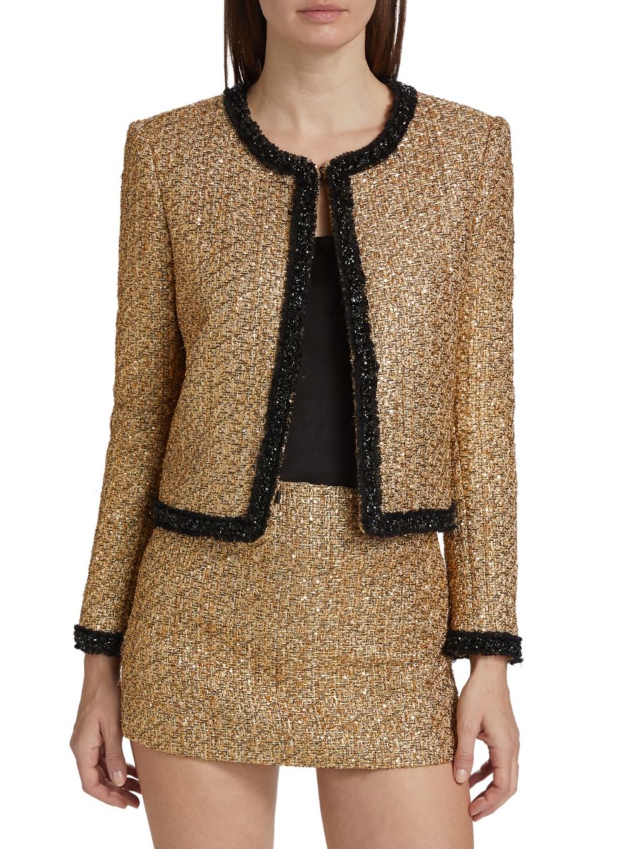 

Металлический твидовый пиджак Landon Box Alice + Olivia, золотой