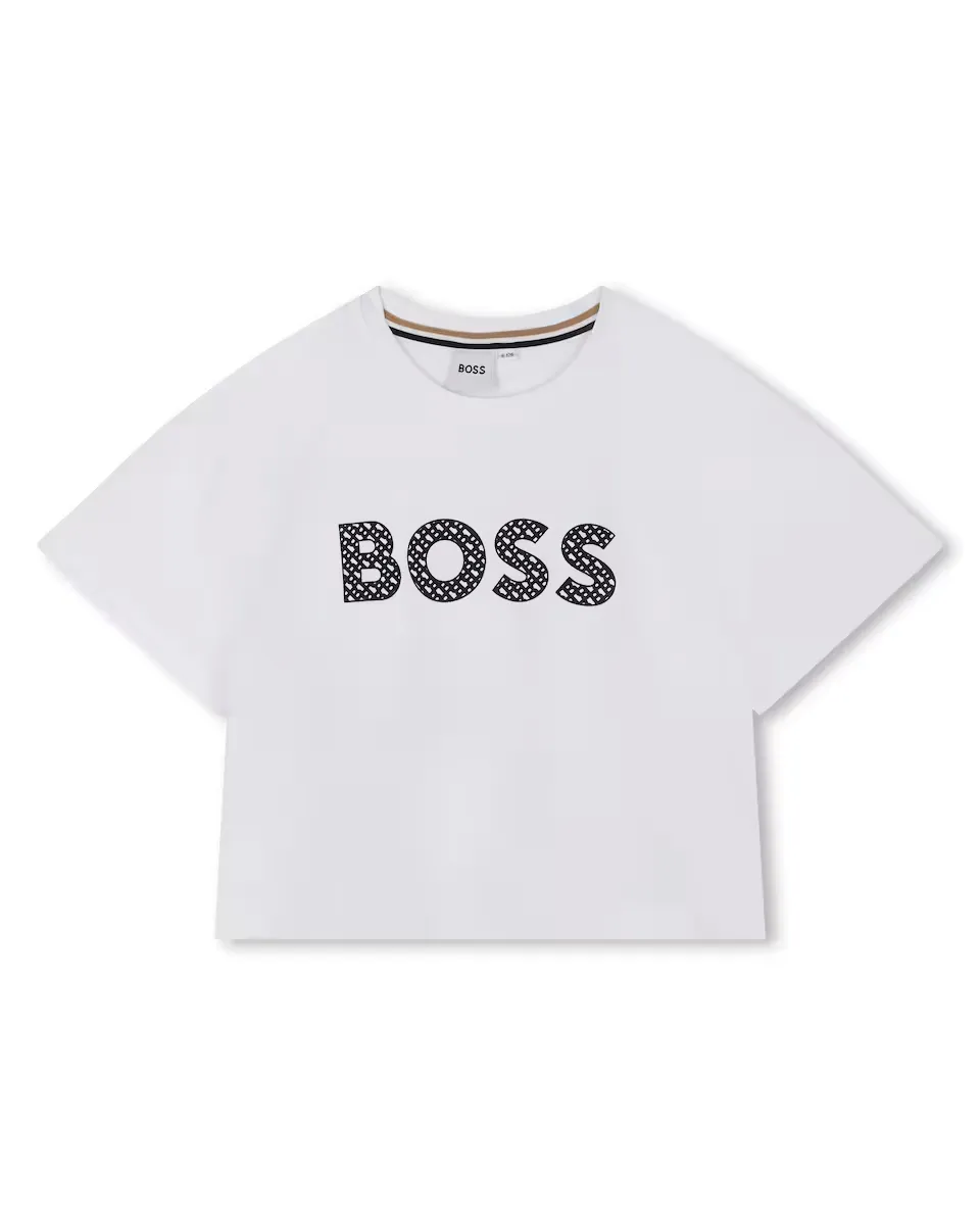 

Укороченная футболка для девочки с короткими рукавами BOSS Kidswear, белый