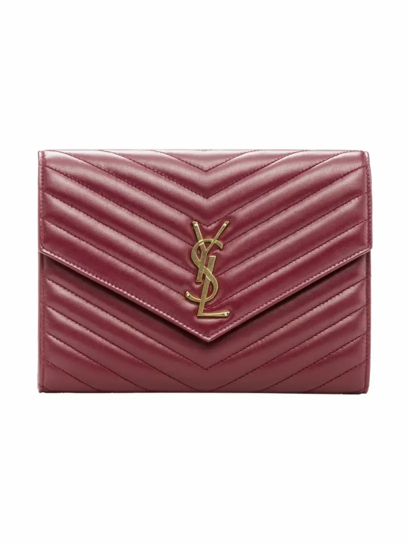 

Кожаный клатч с логотипом Saint Laurent, бордовый